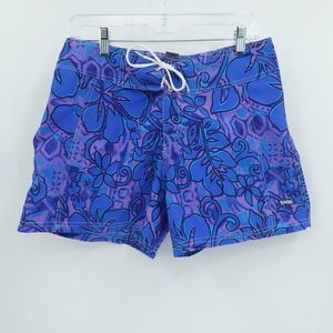 Y2K Board Shorts Swim Trunks Hawaiian Floral Print Surf Beach‎ Blue Sz 30x5 Read